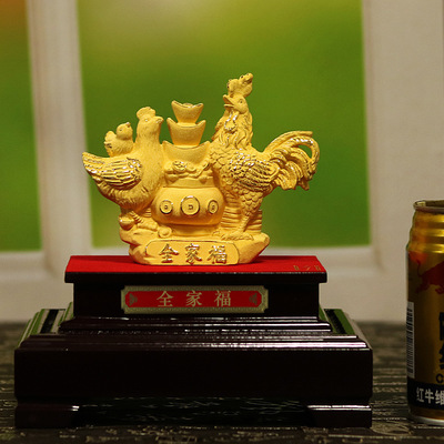 新款创意绒沙金招财纳福金鸡摆件会销保险十二生肖金鸡礼品工艺品